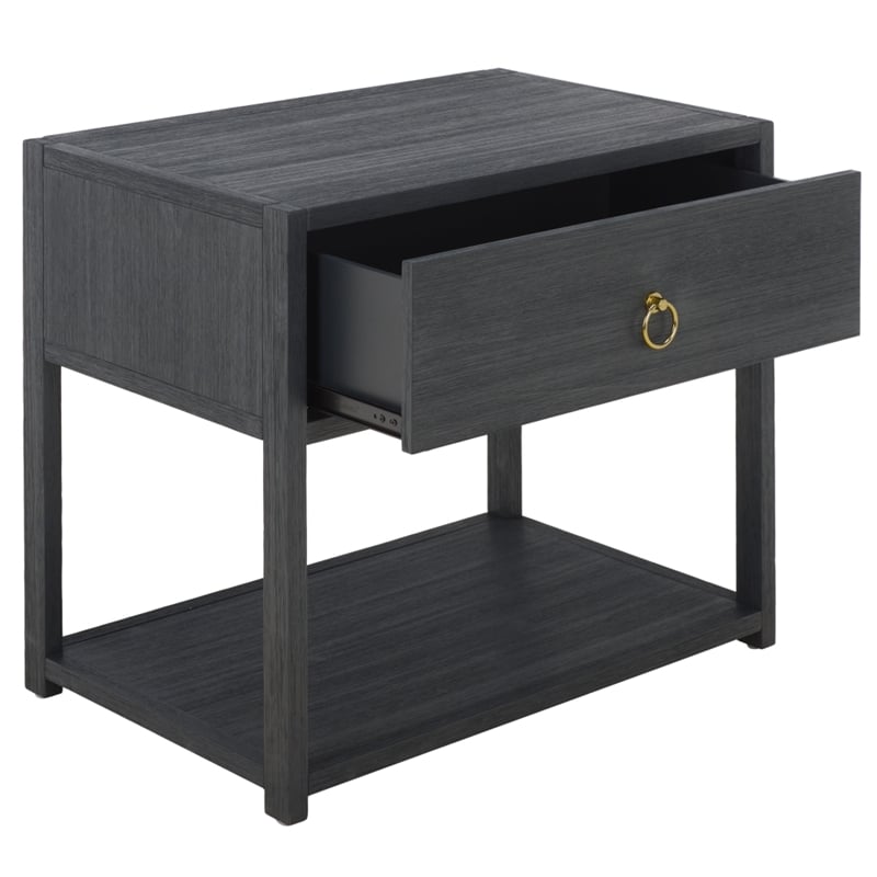 Safavieh Large Sadie 1 Drawer 1 Shelf Metal and Wood Nightstand in Navy