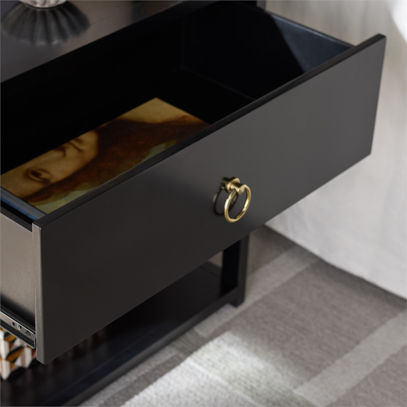 Safavieh Large Sadie 1 Drawer 1 Shelf Metal and Wood Nightstand  in Black