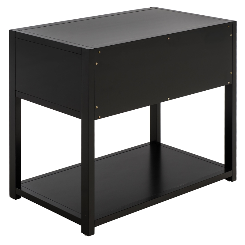 Safavieh Large Sadie 1 Drawer 1 Shelf Metal and Wood Nightstand  in Black