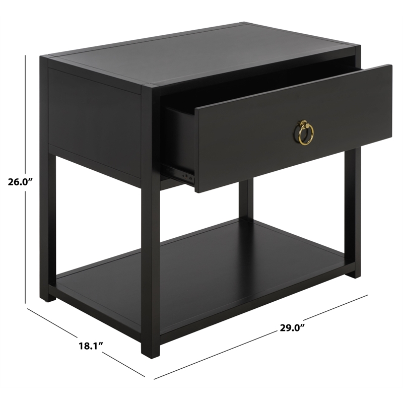 Safavieh Large Sadie 1 Drawer 1 Shelf Metal and Wood Nightstand  in Black