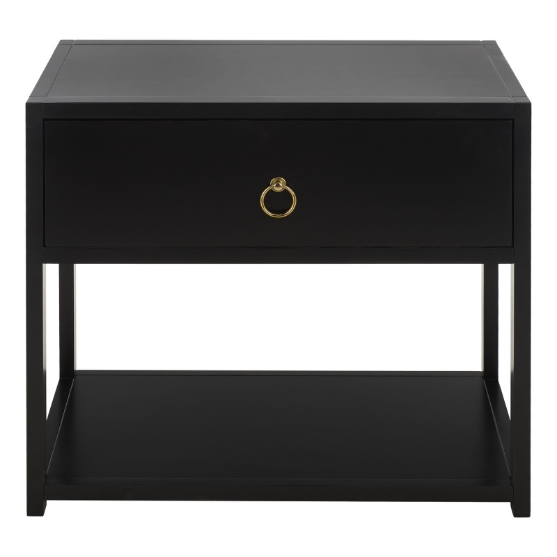 Safavieh Large Sadie 1 Drawer 1 Shelf Metal and Wood Nightstand  in Black