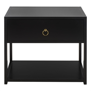 Safavieh Large Sadie 1 Drawer 1 Shelf Metal and Wood Nightstand  in Black