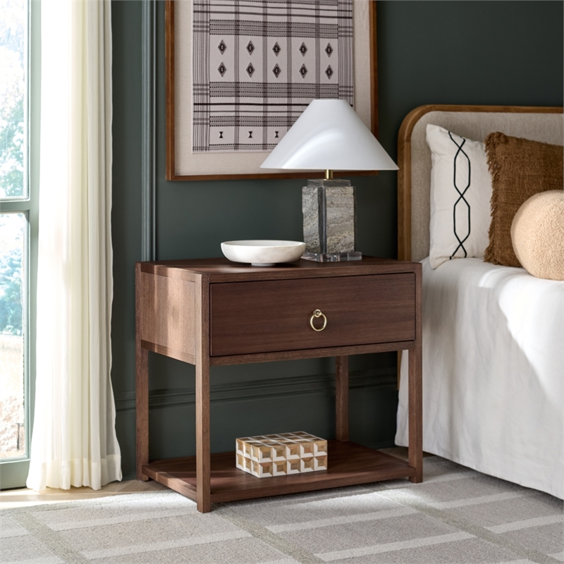 Safavieh Large Sadie 1 Drawer 1 Shelf Metal and Wood Nightstand  in Chocolate