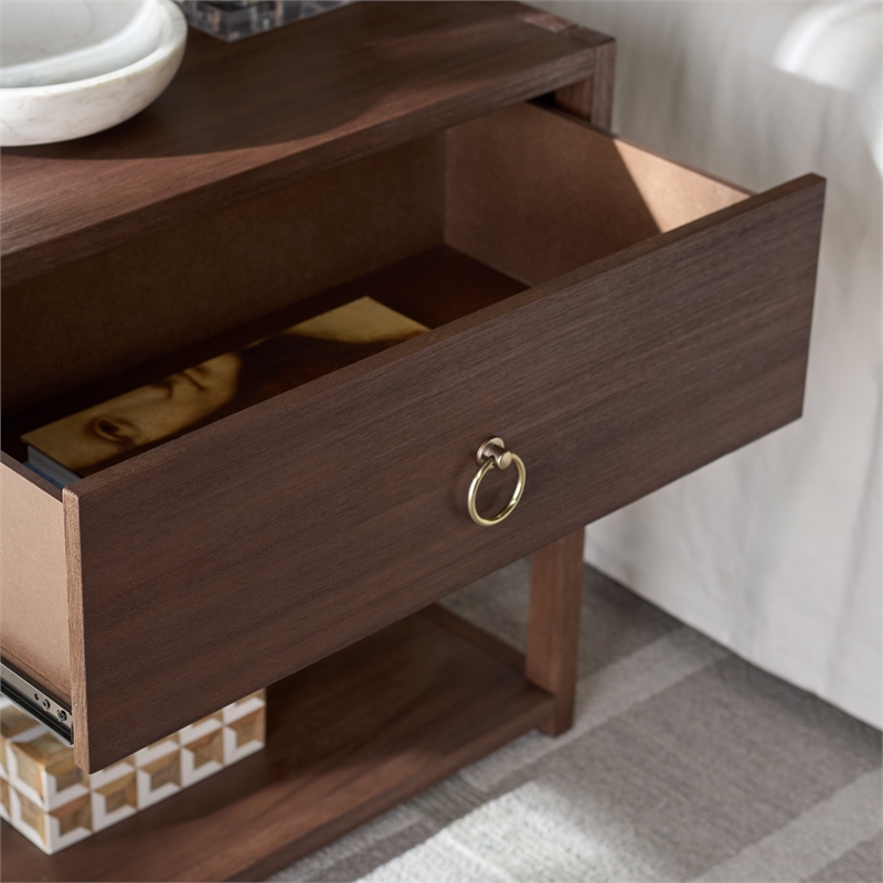 Safavieh Large Sadie 1 Drawer 1 Shelf Metal and Wood Nightstand  in Chocolate