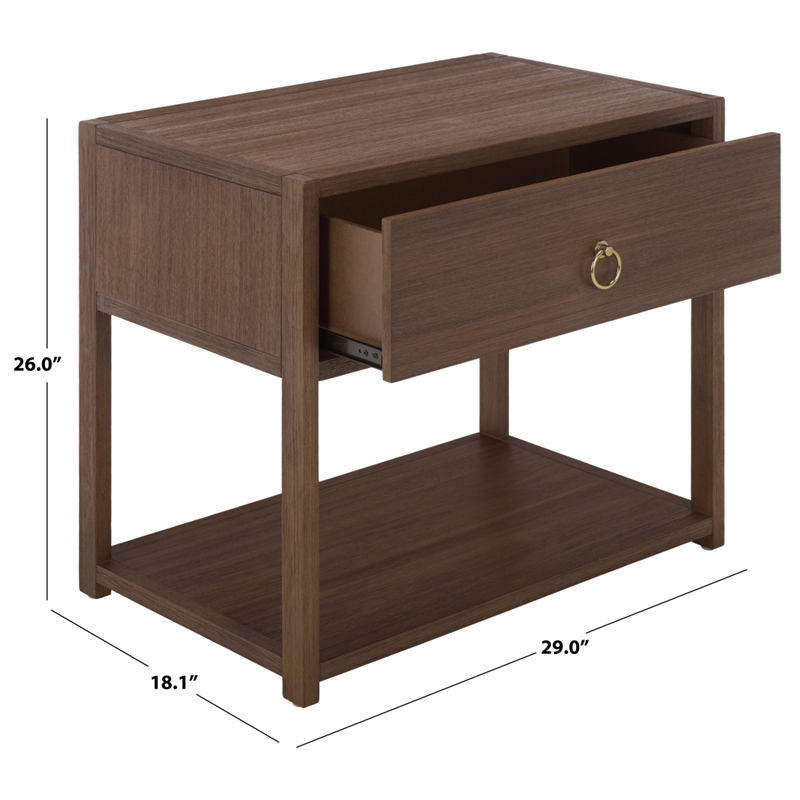 Safavieh Large Sadie 1 Drawer 1 Shelf Metal and Wood Nightstand  in Chocolate