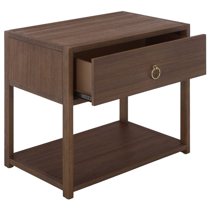 Safavieh Large Sadie 1 Drawer 1 Shelf Metal and Wood Nightstand  in Chocolate