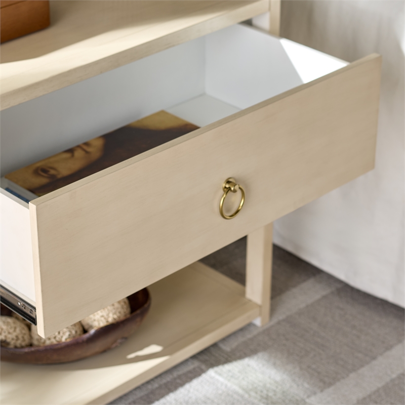 Safavieh Large Sadie 1 Drawer 1 Shelf Metal and Wood Nightstand  in White