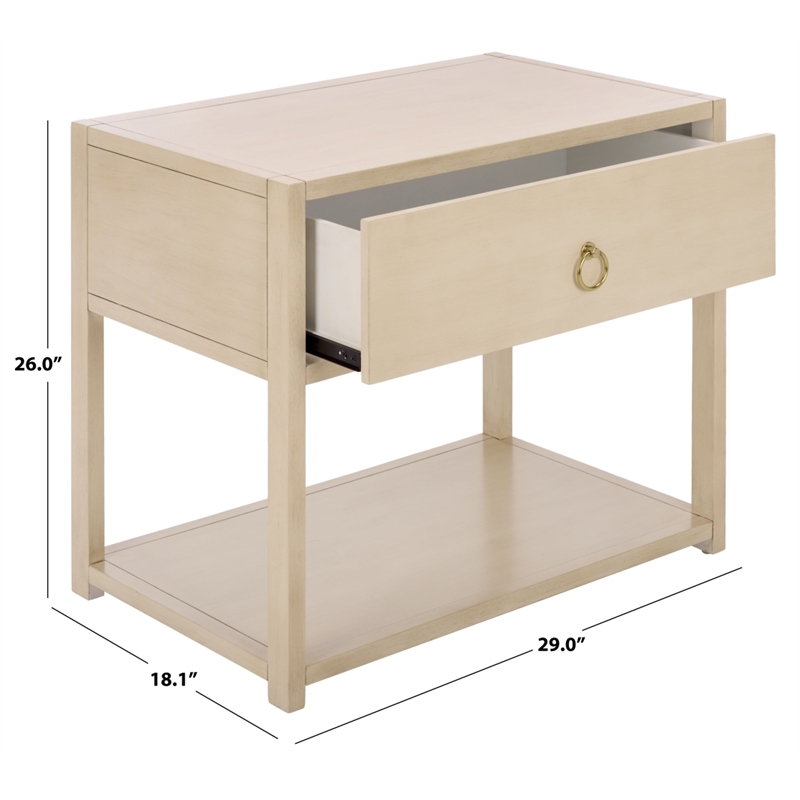 Safavieh Large Sadie 1 Drawer 1 Shelf Metal and Wood Nightstand  in White