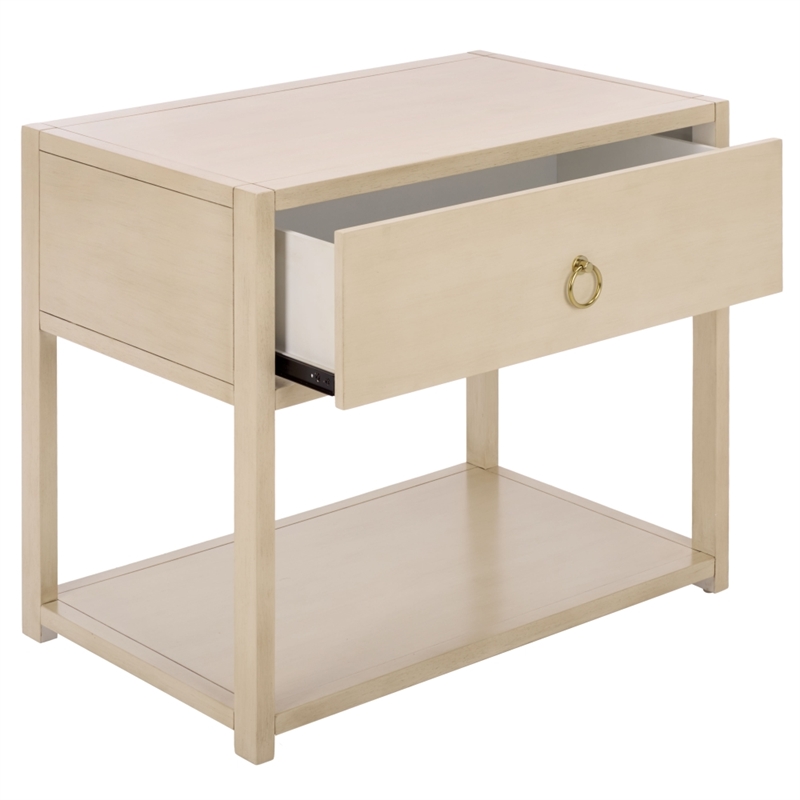 Safavieh Large Sadie 1 Drawer 1 Shelf Metal and Wood Nightstand  in White