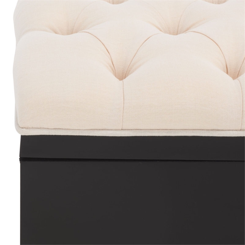 Safavieh Liam Tufted Fabric and Wood Cocktail Ottoman  in Beige / Black