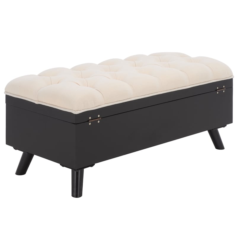 Safavieh Liam Tufted Fabric and Wood Cocktail Ottoman  in Beige / Black