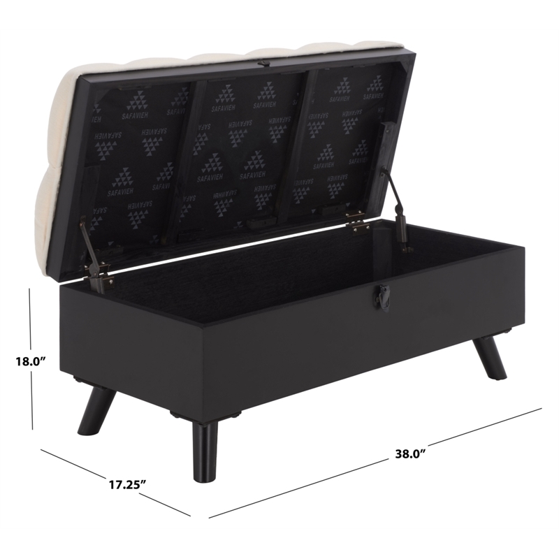 Safavieh Liam Tufted Fabric and Wood Cocktail Ottoman  in Beige / Black