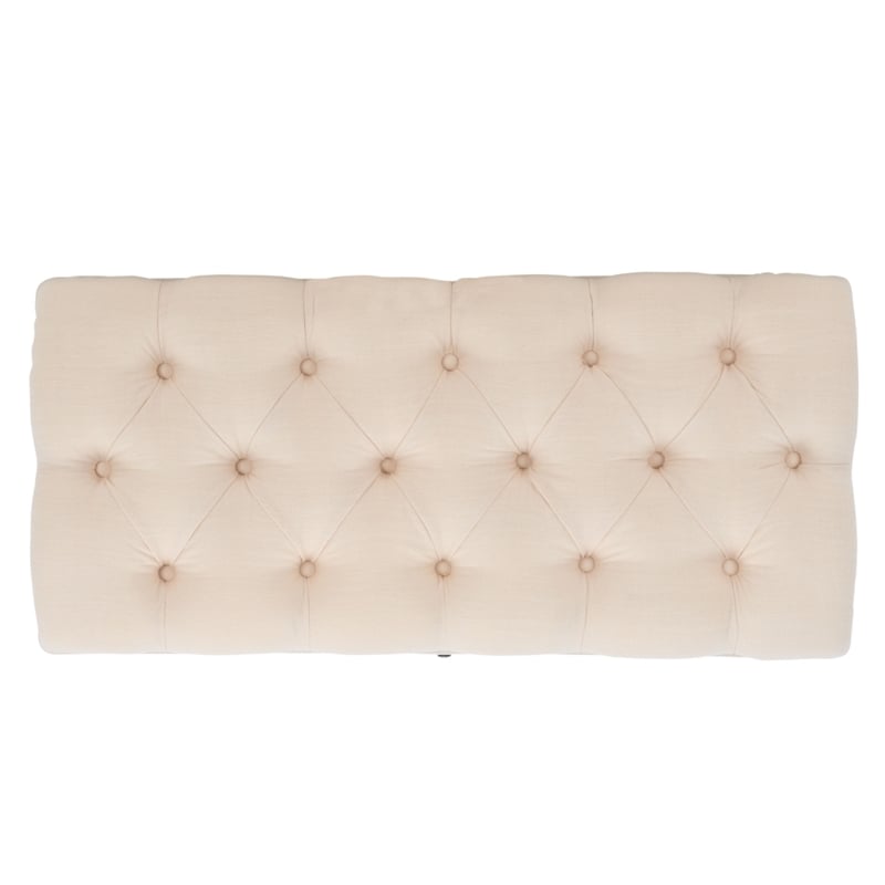 Safavieh Liam Tufted Fabric and Wood Cocktail Ottoman  in Beige / Black