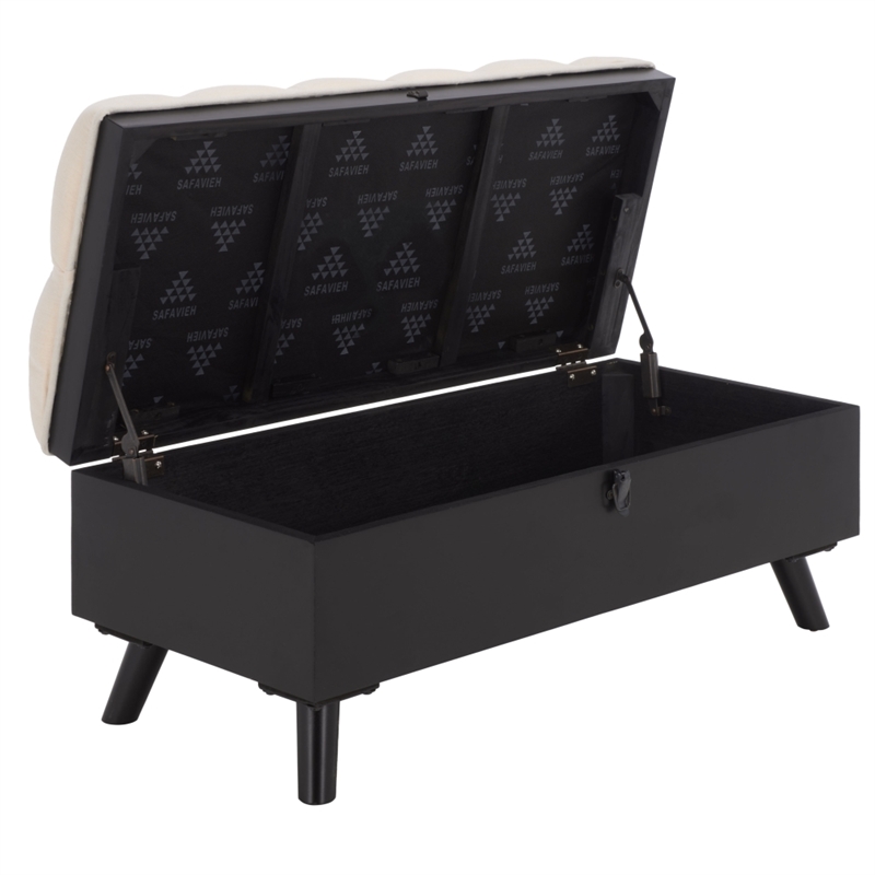 Safavieh Liam Tufted Fabric and Wood Cocktail Ottoman  in Beige / Black