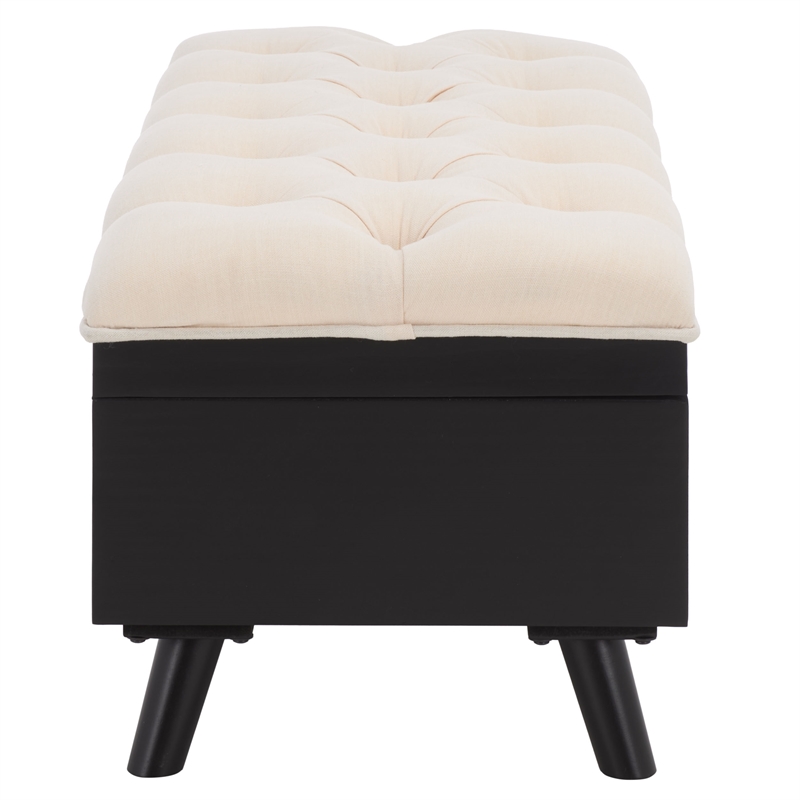 Safavieh Liam Tufted Fabric and Wood Cocktail Ottoman  in Beige / Black