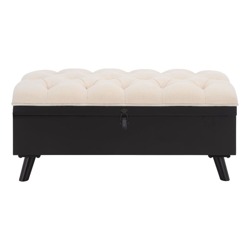 Safavieh Liam Tufted Fabric and Wood Cocktail Ottoman  in Beige / Black