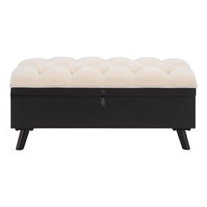 Safavieh Liam Tufted Fabric and Wood Cocktail Ottoman  in Beige / Black