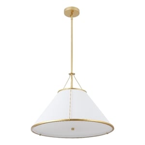 Safavieh Lainey 3Lt 24&quot Iron and Fabric Pendant  in White / Gold
