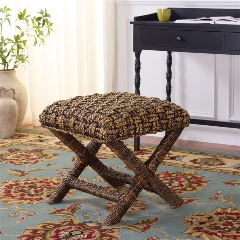 Safavieh Trishan Woven and Wood Stool  in Brown
