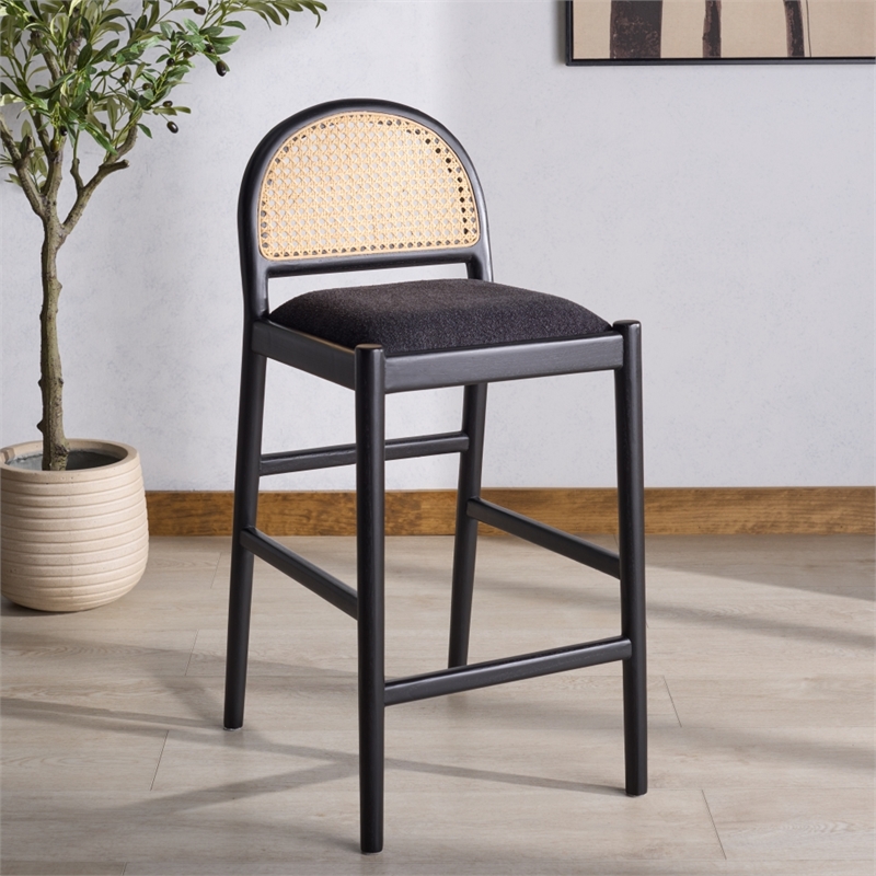 Safavieh Laylie Rattan and Wood  Counter Stool  in Black / Black