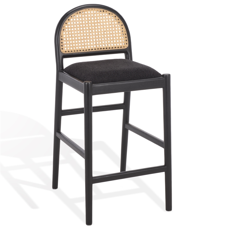 Safavieh Laylie Rattan and Wood  Counter Stool  in Black / Black