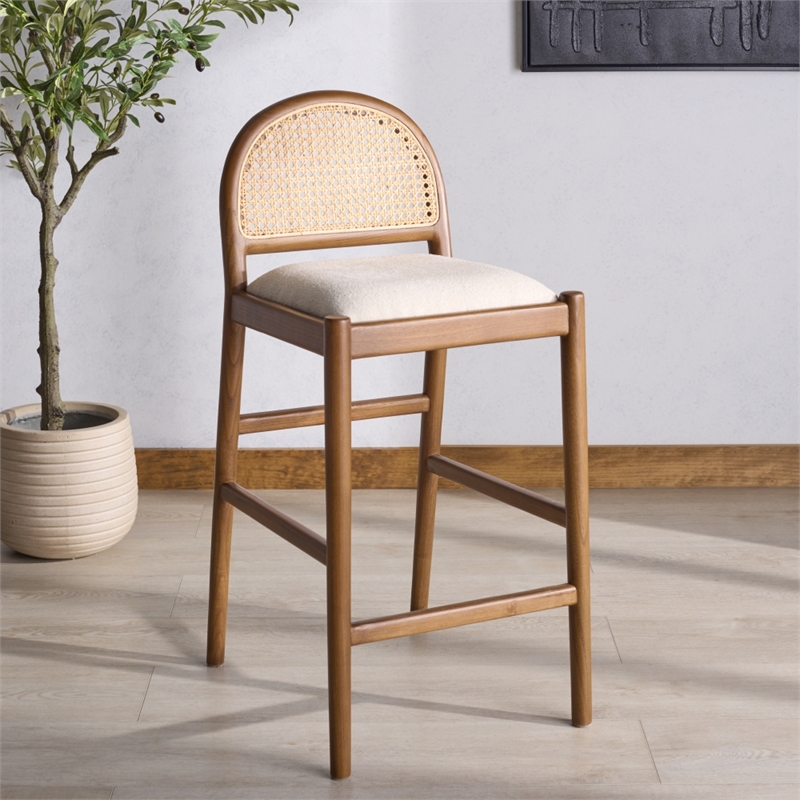 Safavieh Laylie Rattan and Wood Counter Stool in Medium Oak / White