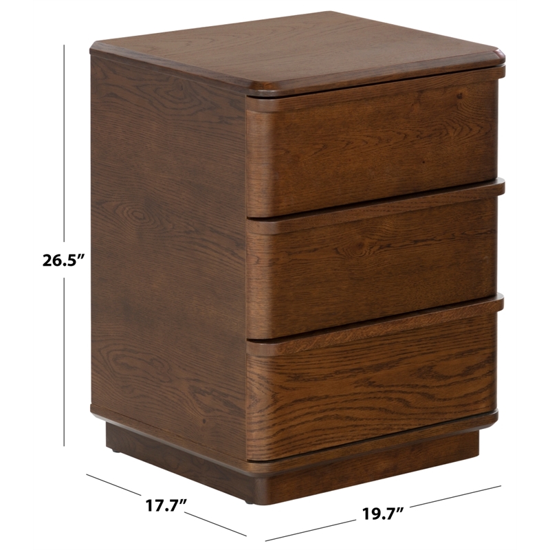 Safavieh Guillermo 3 Drawer Wood Nightstand in Walnut