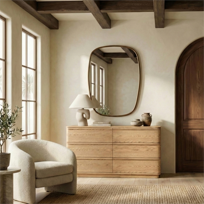 Safavieh Guillermo 6 Drawer Wood Dresser in Natural