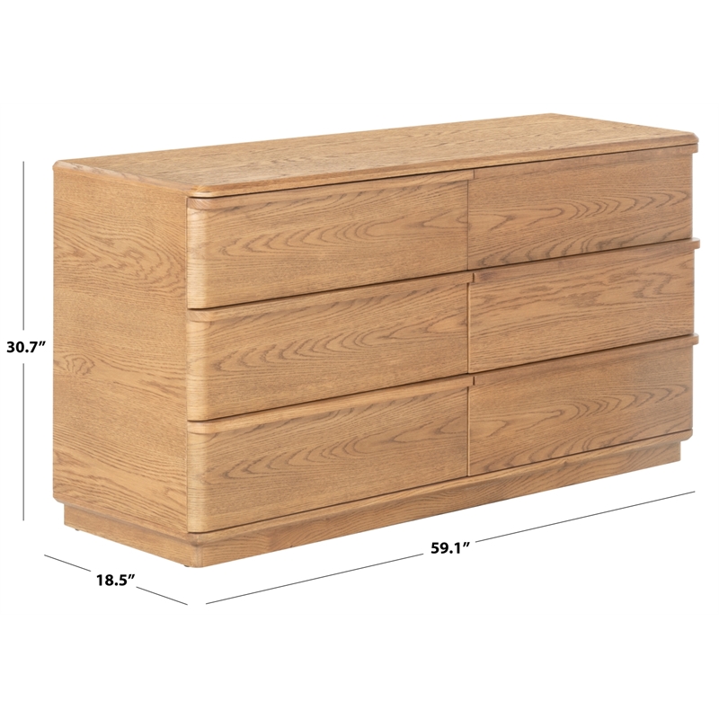 Safavieh Guillermo 6 Drawer Wood Dresser in Natural
