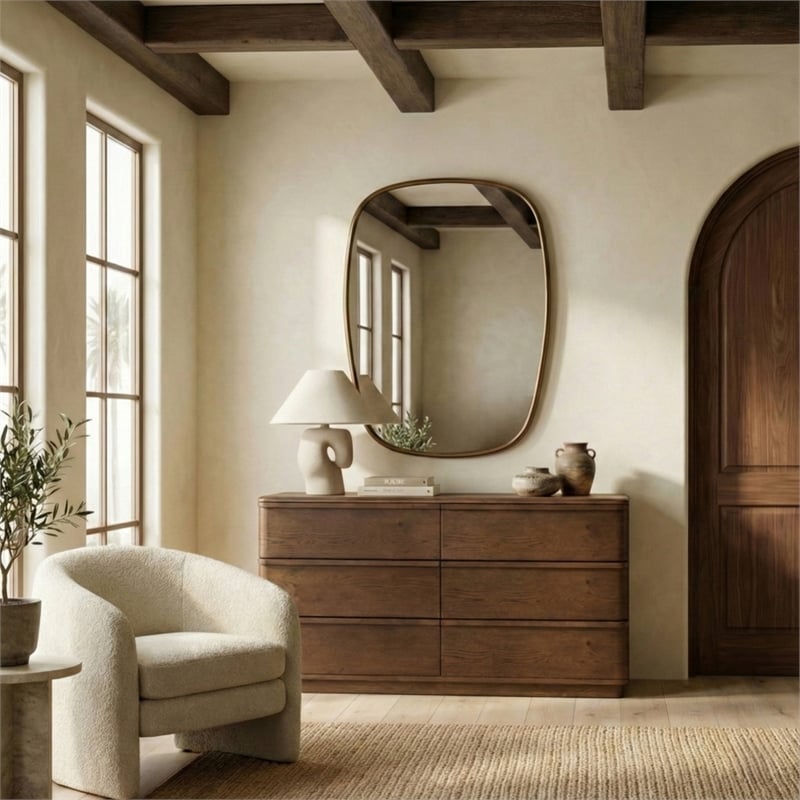 Safavieh Guillermo 6 Drawer Wood Dresser in Walnut