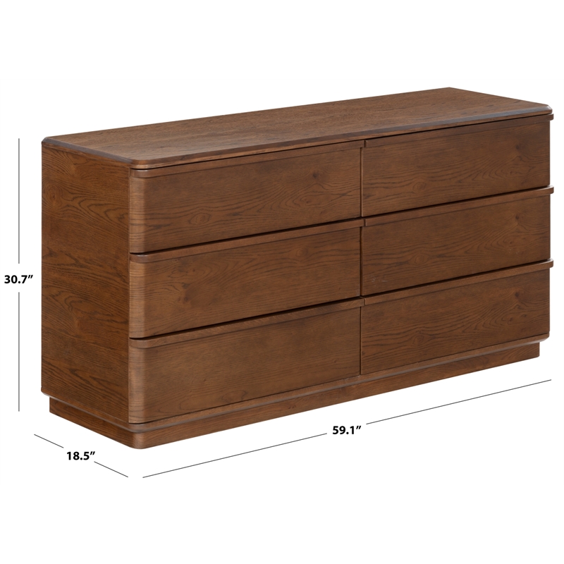 Safavieh Guillermo 6 Drawer Wood Dresser in Walnut