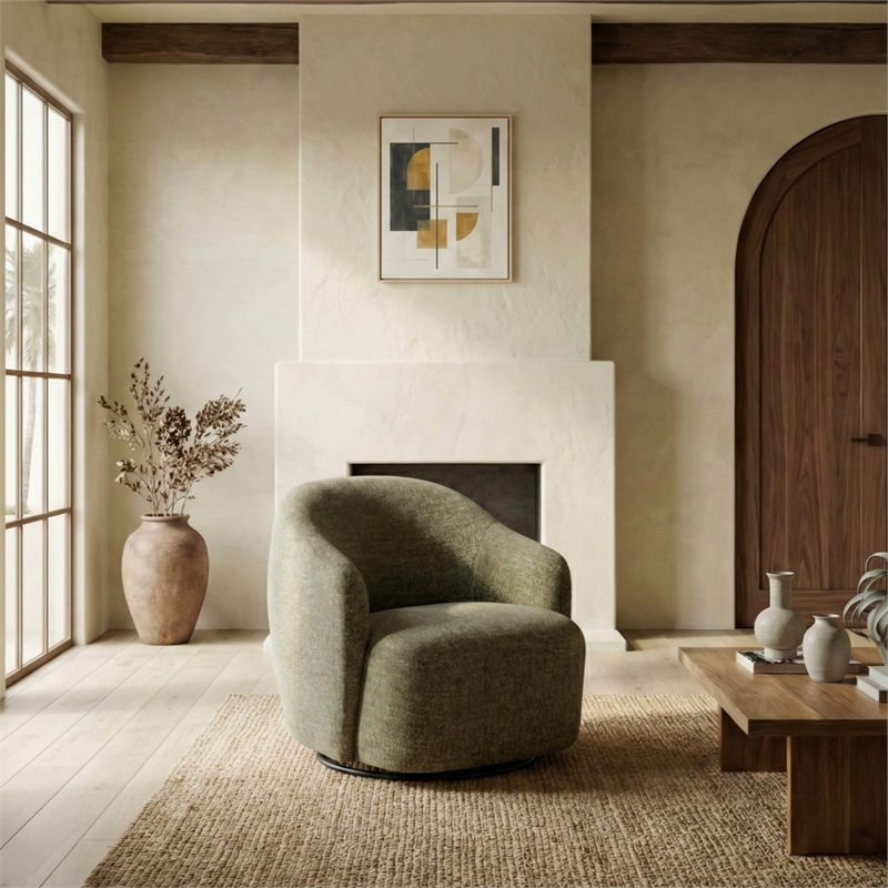 Safavieh Peitra Boucle Wood Accent Chair  in Olive