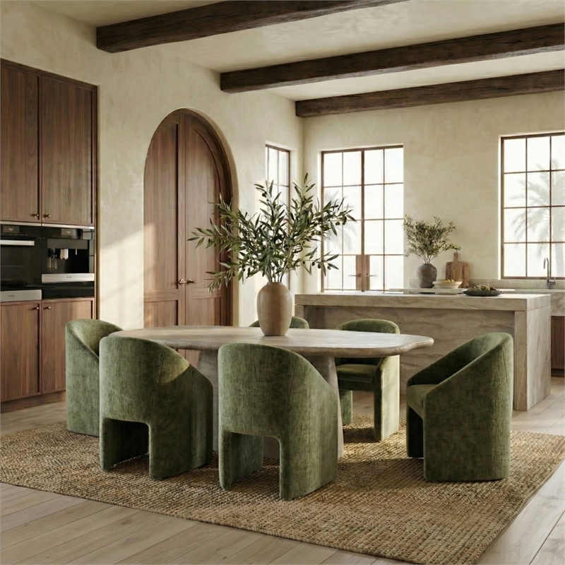 Safavieh Kagan Chenille and Wood  Dining Chair in Olive