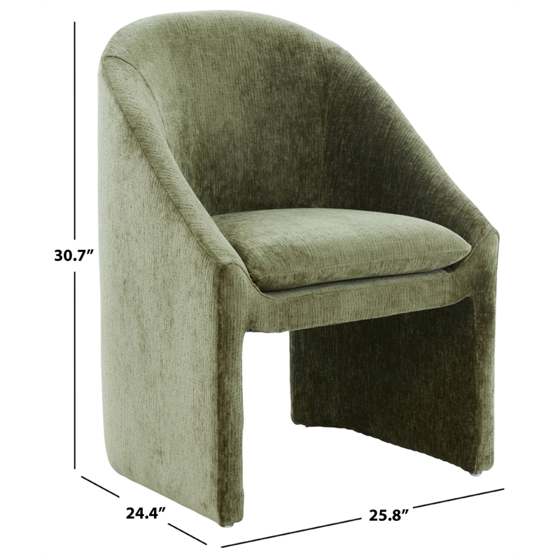 Safavieh Kagan Chenille and Wood  Dining Chair in Olive
