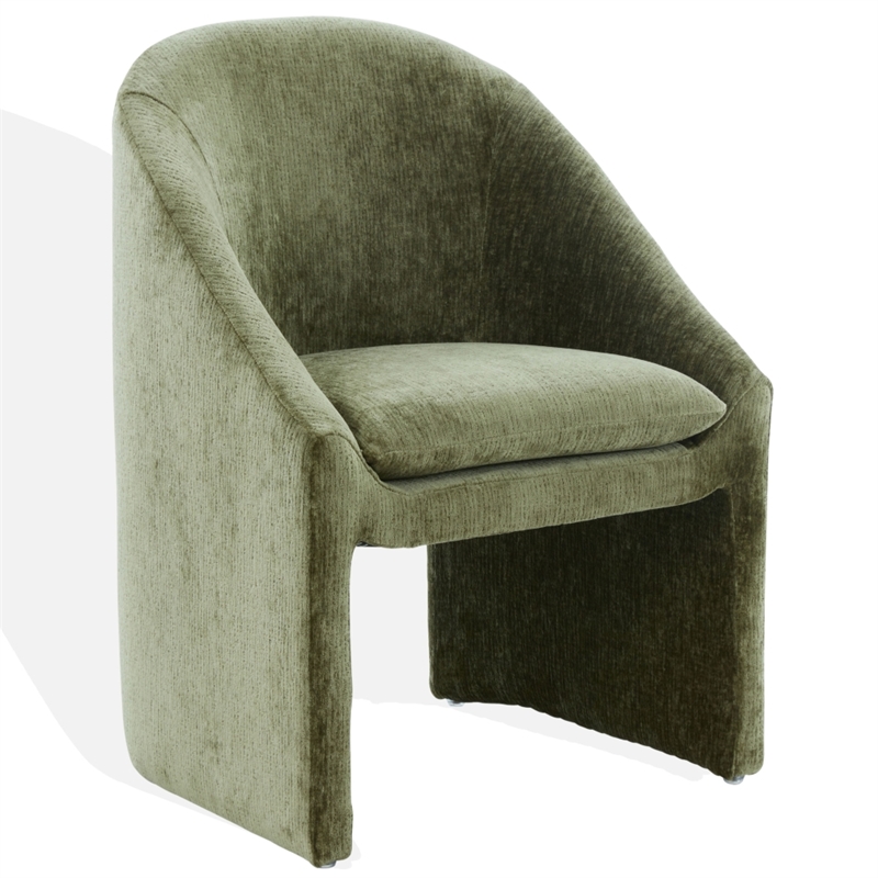 Safavieh Kagan Chenille and Wood  Dining Chair in Olive