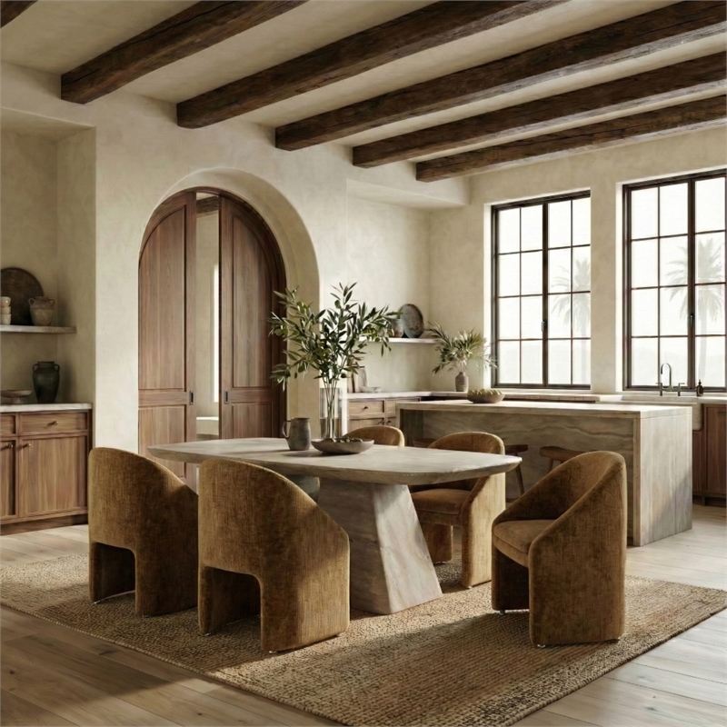 Safavieh Kagan Chenille and Wood Dining Chair in Amber