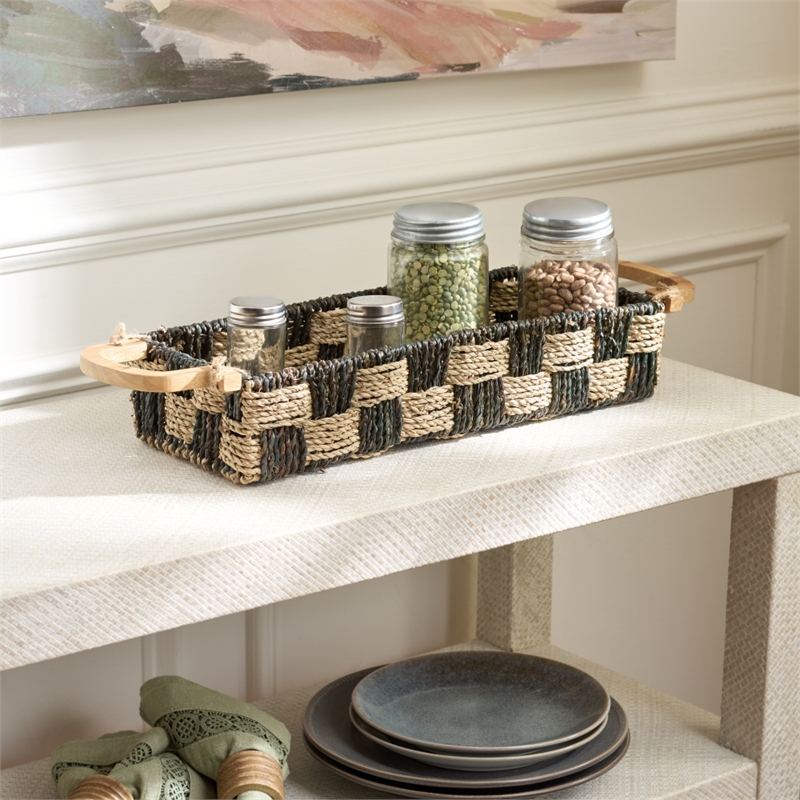 Safavieh Quinley Seagrass and Metal Basket in Natural / Brown