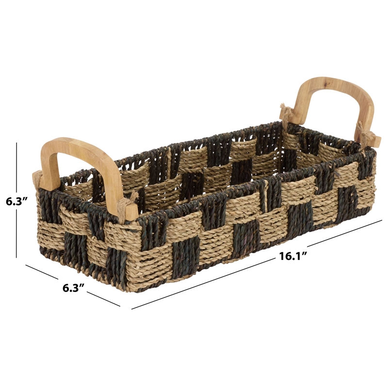 Safavieh Quinley Seagrass and Metal Basket in Natural / Brown