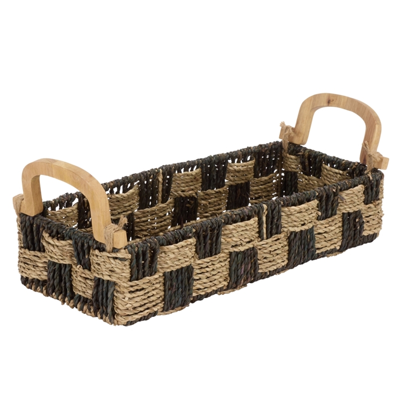 Safavieh Quinley Seagrass and Metal Basket in Natural / Brown