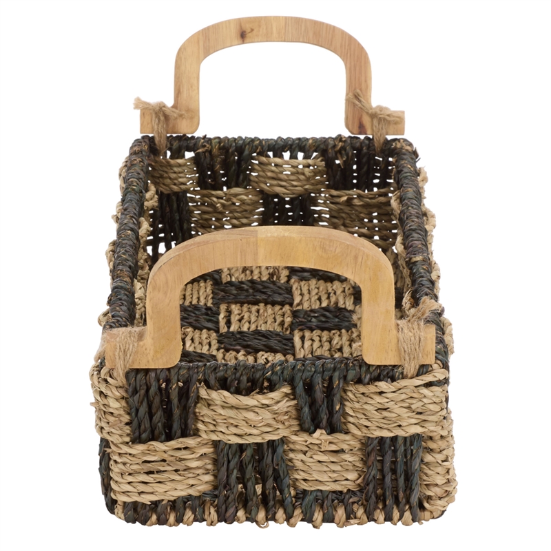 Safavieh Quinley Seagrass and Metal Basket in Natural / Brown