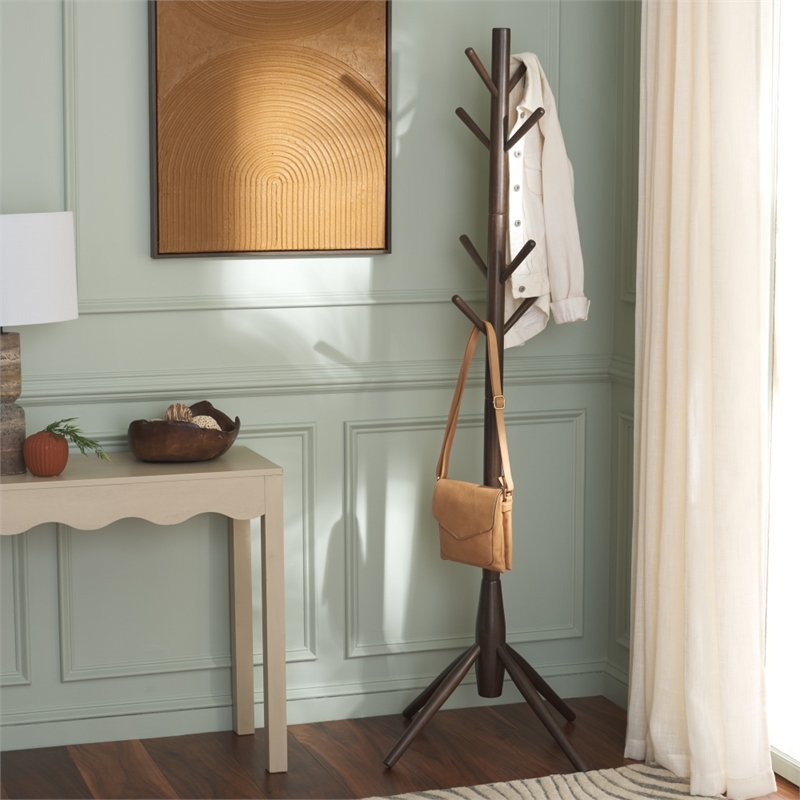 Safavieh Sergius Wood Coat Stand in Dark Walnut