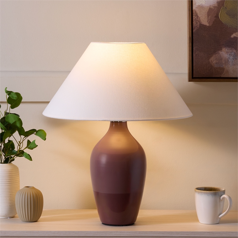 Safavieh Amann 20 Inch Glass and Fabric Table Lamp in Maroon