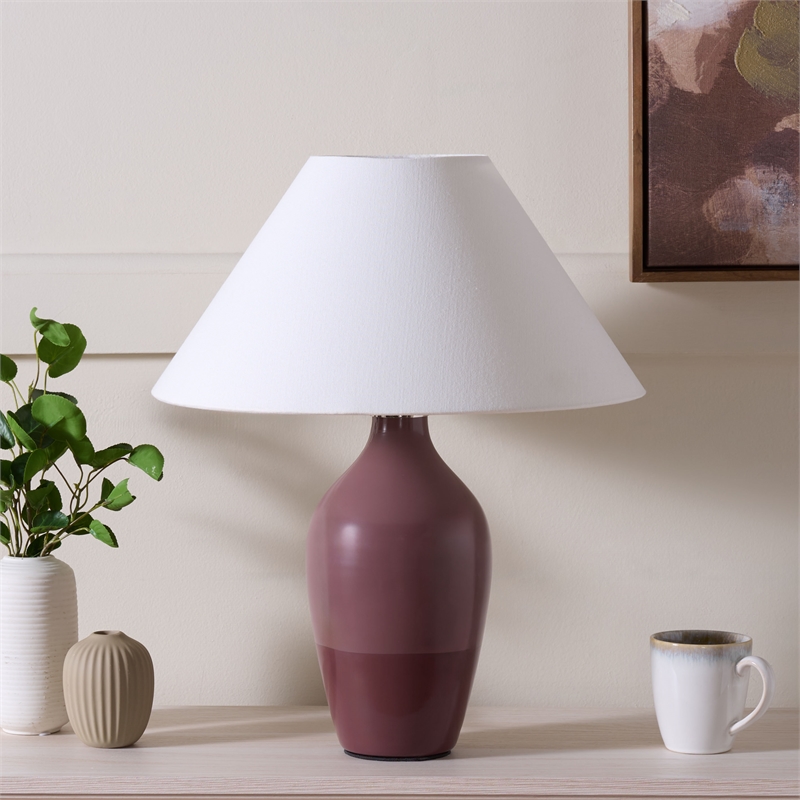 Safavieh Amann 20 Inch Glass and Fabric Table Lamp in Maroon