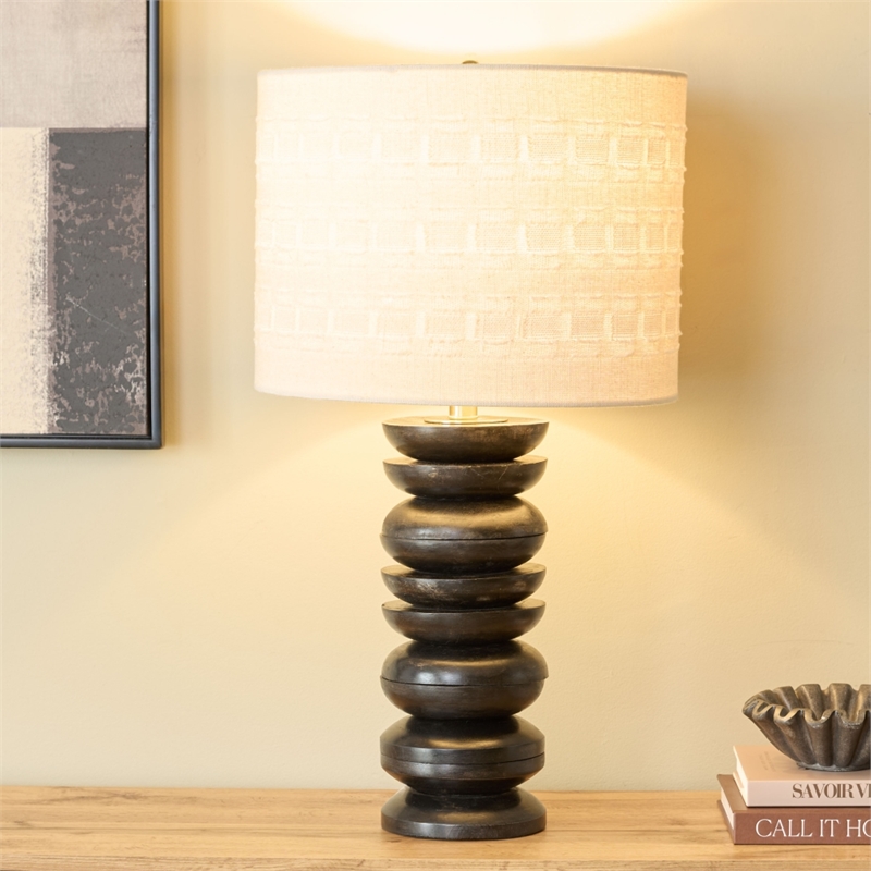 Safavieh Asta Wood and Fabric Table Lamp in Black / Cream