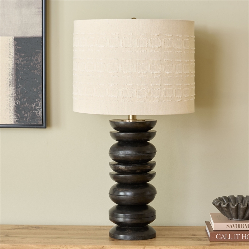 Safavieh Asta Wood and Fabric Table Lamp in Black / Cream
