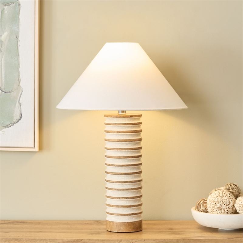 Safavieh Sulma Wood and Fabric Table Lamp in White / Natural