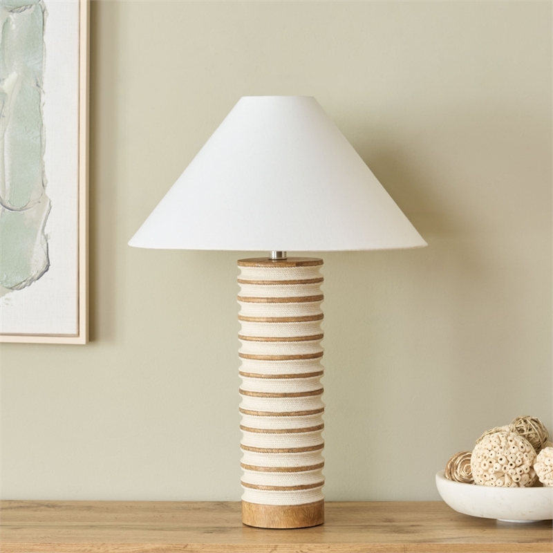 Safavieh Sulma Wood and Fabric Table Lamp in White / Natural