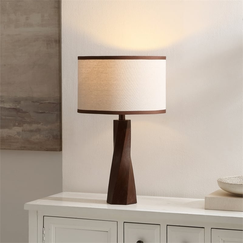 Safavieh Enza Resin and Fabric Table Lamp in Walnut