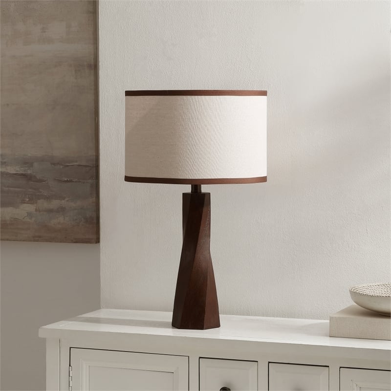 Safavieh Enza Resin and Fabric Table Lamp in Walnut