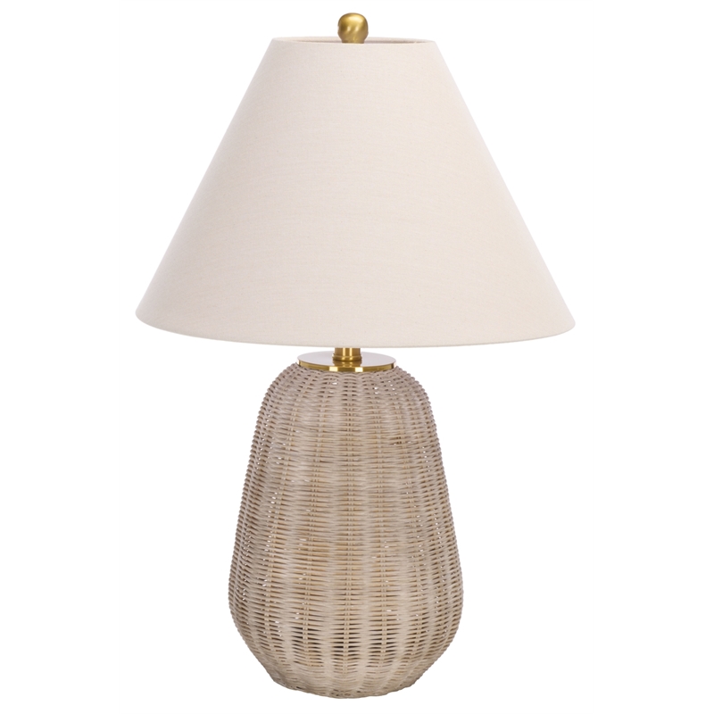 Safavieh Isaura Rattan and Fabric Table Lamp in Light Gray